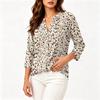 Women Floral Print Button Front Henley Shirt Three Quarter Sleeve Lightweight Linen Cotton Blend Blouse Casual Top