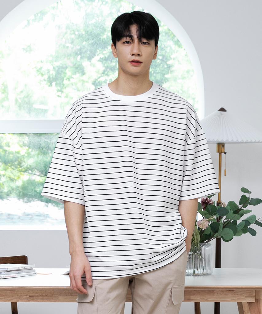 Keonsebbi Wrinkle-Free Basic Striped Short Sleeve Tee