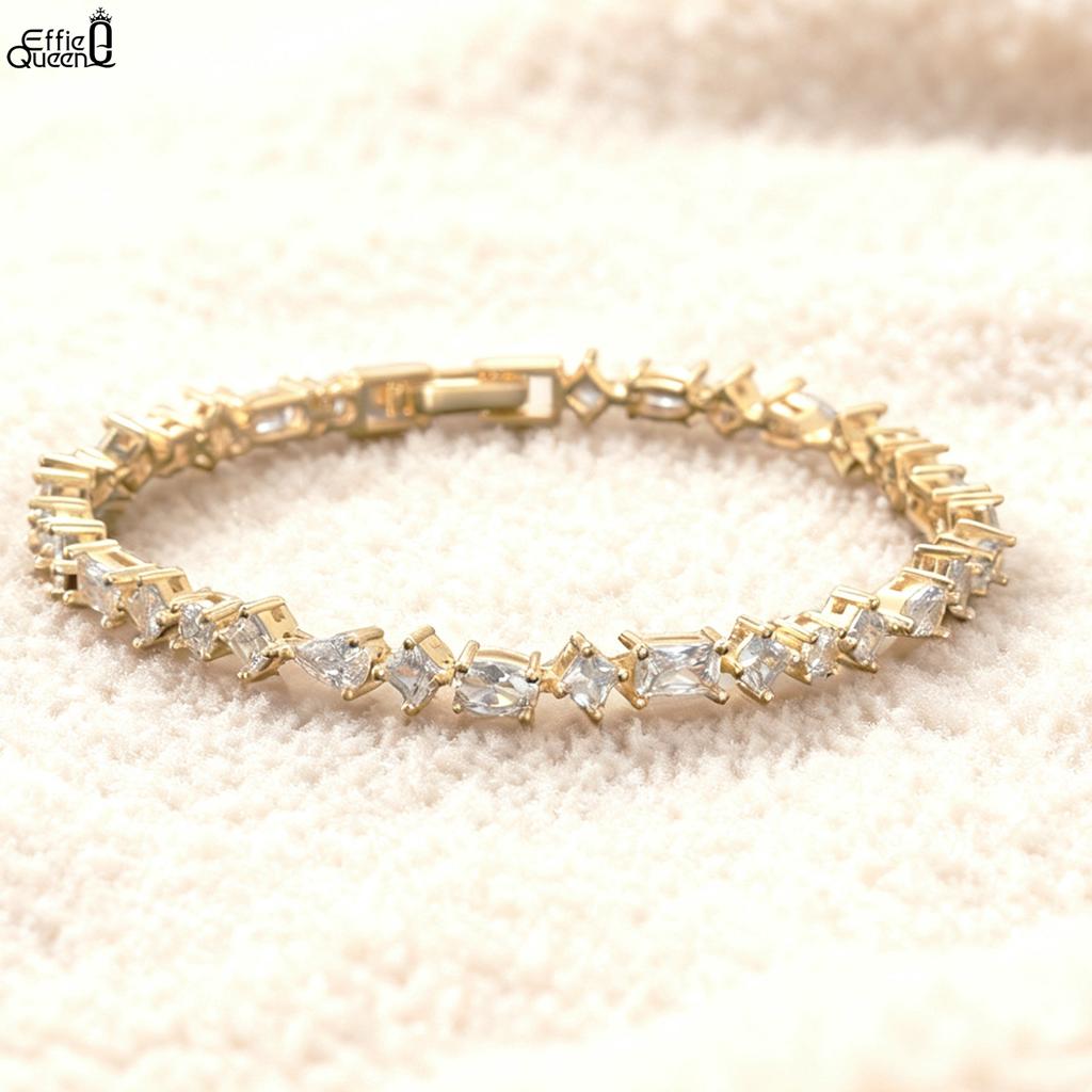 EFFIE QUEEN Bezauberndes 925er Sterlingsilber Tennisarmband mit luxuriösem geometrischem Zirkonia, ideales Geschenk, Tragen SB167