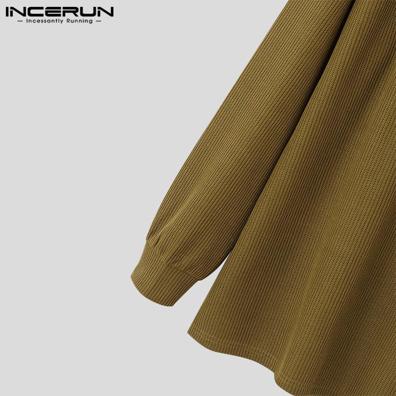 INCERUN Autumn Men V Neck Long Sleeve Knitted Rib Pullovers Casual Loose Jumper Tops