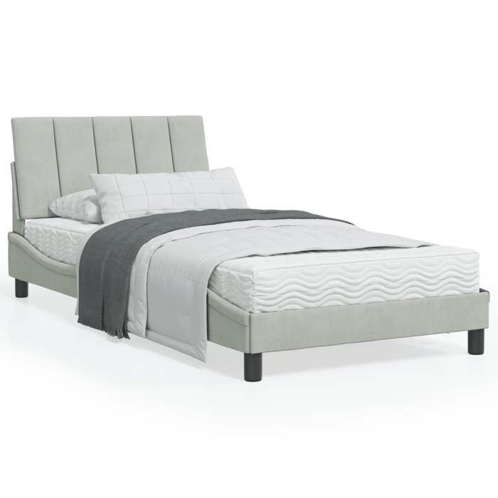 VidaXL Bed with Mattress Light Grey 100x200 Cm Velvet 3208580