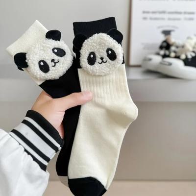 Calzini Carini in Puro Cotone Designer Panda Calzini da Donna Kawaii Divertenti Calzini a Tubo Medio Bianchi e Neri
