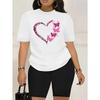 Completo Donna Taglia Europea per San Valentino con Cuore e Motivo Farfalla Stampati - T-shirt Casual Nera a Maniche Corte, vestibilità comoda(Solo top)