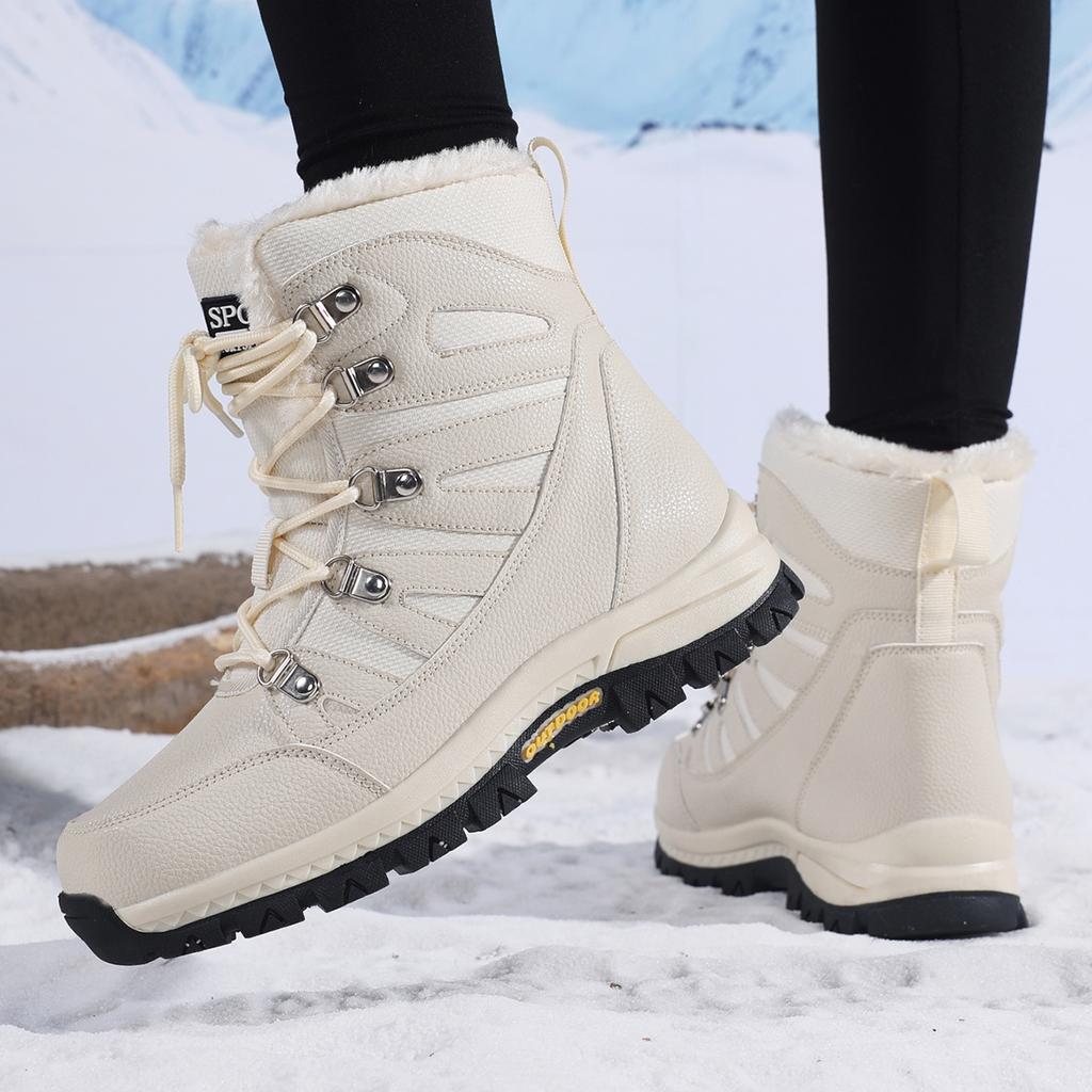 TUINANLE Rutschfeste Schneestiefel für Damen Dicke Plüsch Winter Stiefeletten Frau Plateau Warm halten Baumwollgefütterte Schuhe