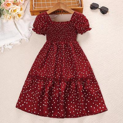 Vestito Corto Estivo da Bambina Retrò a Pois Stile Hepburn Manica Corta Principessa