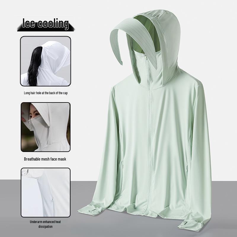 Unisex UPF50+ Cooling Ice Silk Sun Protection Jacket with Detachable Brim for Outdoor Cycling