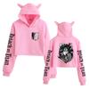 Felpa con cappuccio casual da donna Attack on Titan Shingeki no Kyojin con orecchie da gatto