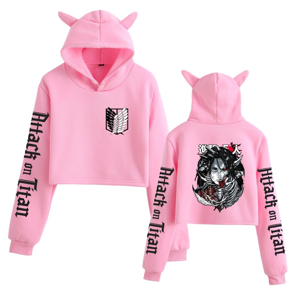 Felpa con cappuccio casual da donna Attack on Titan Shingeki no Kyojin con orecchie da gatto