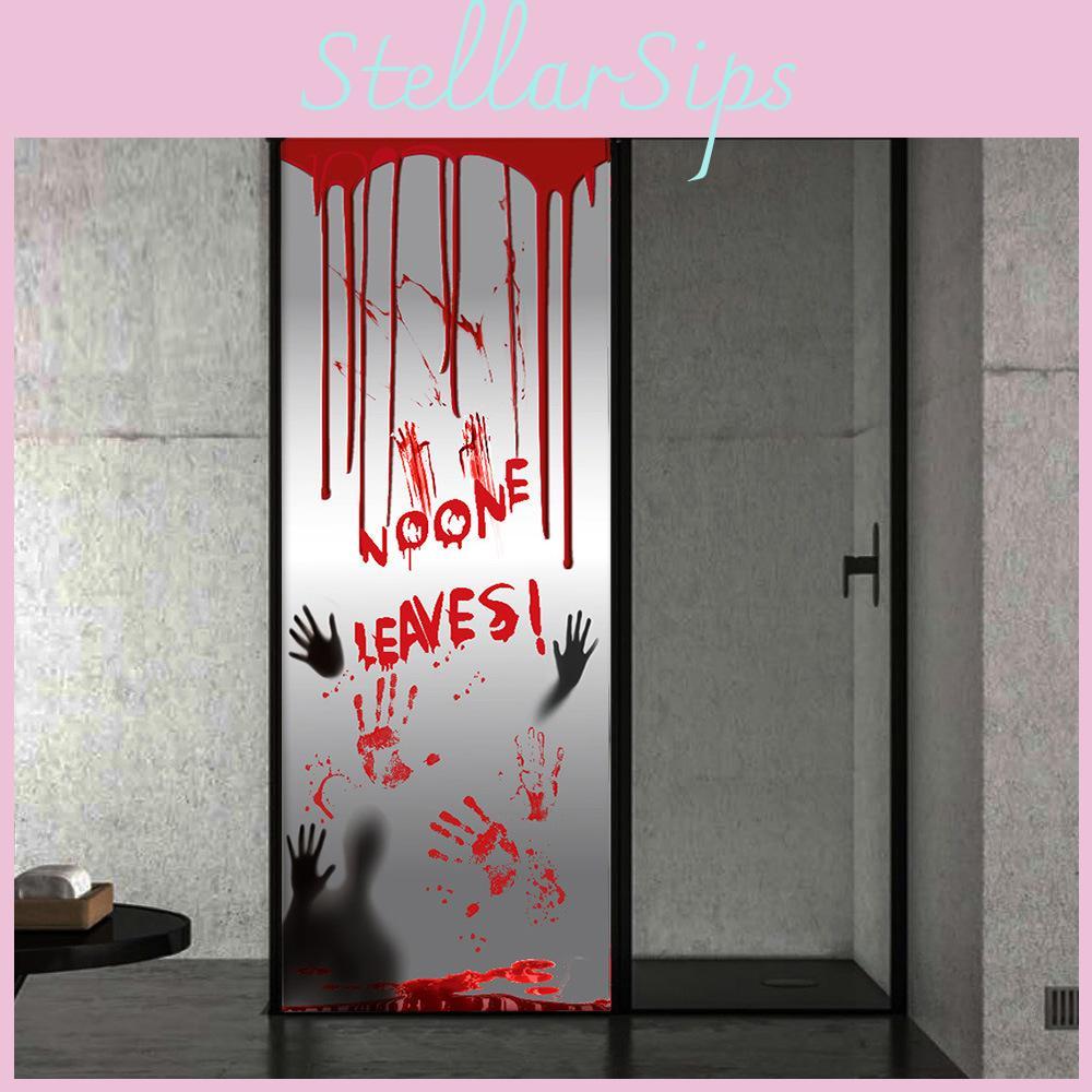 Creepy Halloween Door Sticker With Blood Handprints For Spooky Haunted House Decor