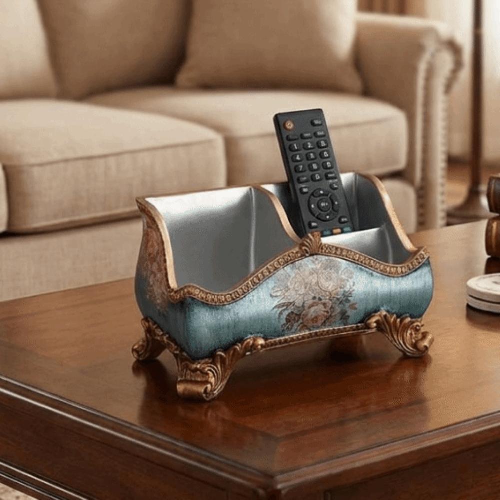 Resin European Style Storage Box Flower Pattern 3 Compartment Remote Control Box Retro Decorative Desktop Organizer Living Room