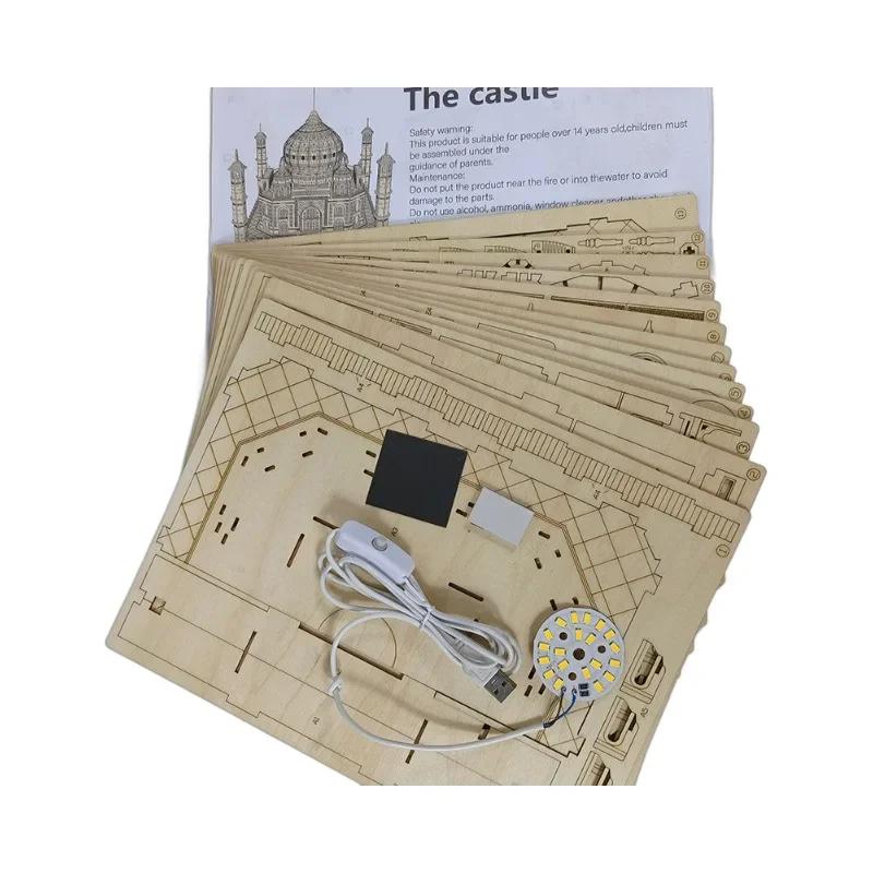 3D Træpuslespil Hus Kongeligt Slot Taj Mahal Med Lys Samlespil Legetøj Til Børn Voksne DIY Model Sæt Skrivebordsdekoration Til Gaver