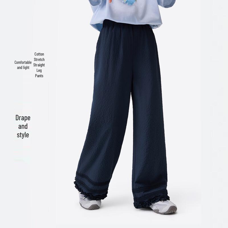 Girls  Casual Mid-Waist Straight Leg Pants with Lace Hem 160