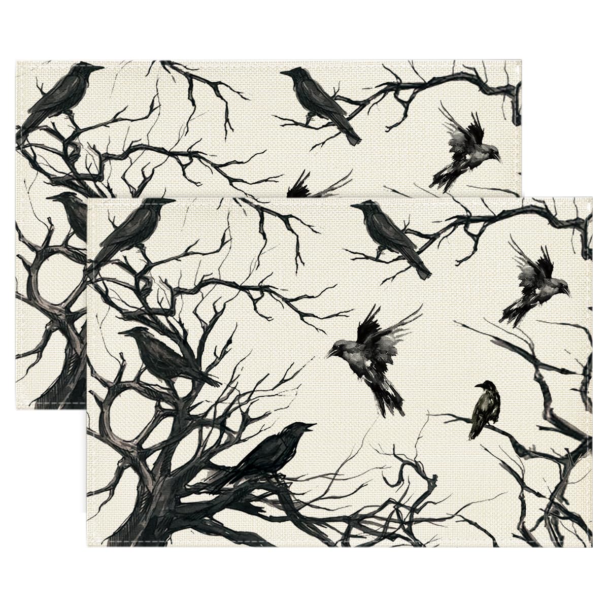 

Tree Crows Branches Halloween Placemats Set of 2, 12x18 Inch Seasonal Fall Table Mats for Party Kitchen Dining Decoration 12 x 18 , Rectangular Set of 2