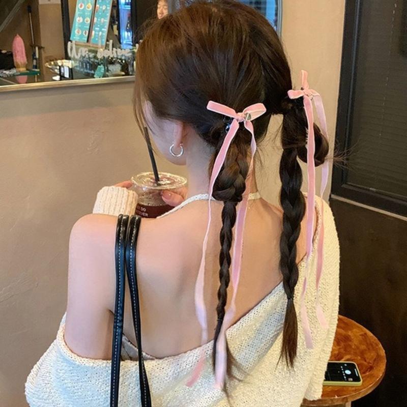 Vintage Long Ribbon Velvets Bowknot Hairband Side Clip Elegant Hairpins Fashion Hair Accessories Jewelry for Women Girls