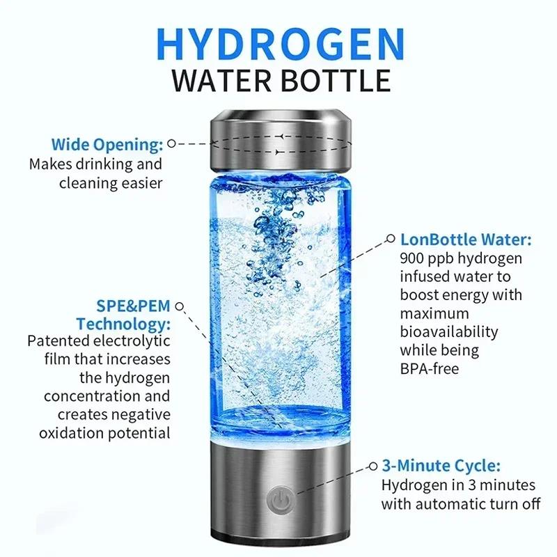 Hydrogen Water Bottle 500ppb Generator with Titanium Electrode Portable Antioxidant Ionizer 420ml for Fitness Travel Black/White