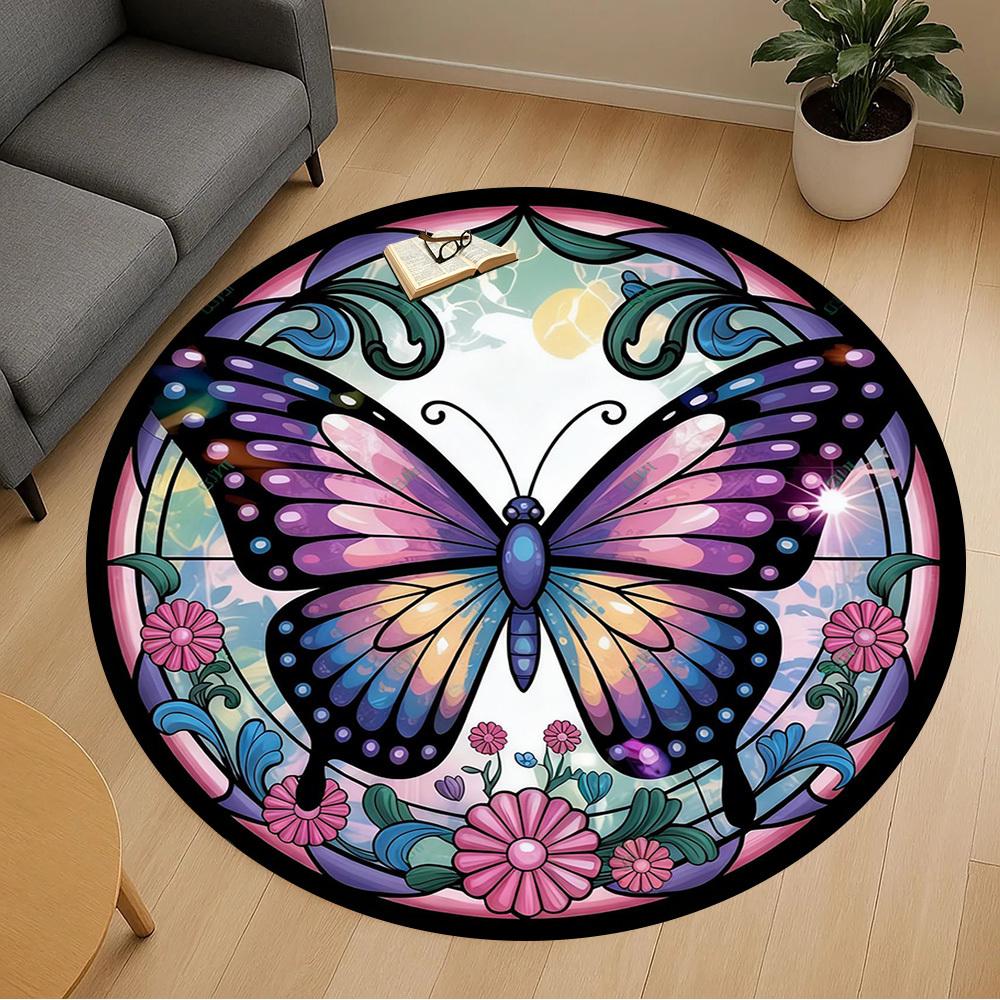 1pc Butterfly Flowers Round Chair Mat Office Area Rug - Non-Slip, Floor Mat for Office, Bedroom, Ideal Home Decor Gift C0112058