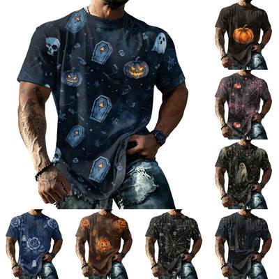 Men's Halloween Graphic Short Sleeve T Shirt Loose Fit Casual Summer Daily Top Spider Web Skull Print Comfortable Tee