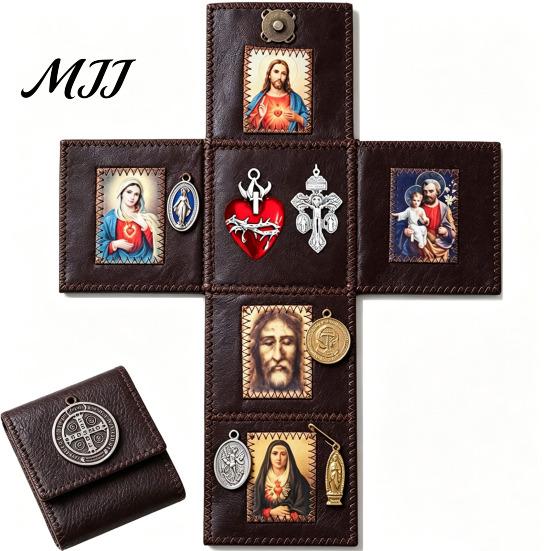 Durable Fabric Altar Portable Catholic Altar, Handmade Pocket Prayer Shrine, Faux Leather Spiritual Handcrafted Book Foldable Devotional Religious