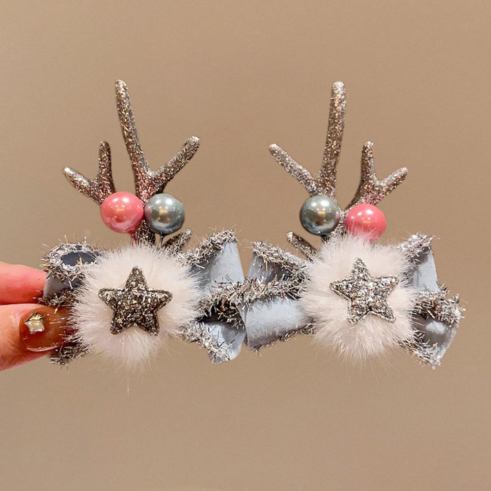 Merry Christmas Decor Christmas Elk Hairpin Sequin Bowknot Children Deer Antler Hair Clip Korean Hair Accessories Star