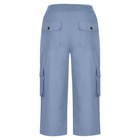 Women Cropped Pants Elastic Waist Adjustable Drawstring Hiking Cargo Pants with Multi