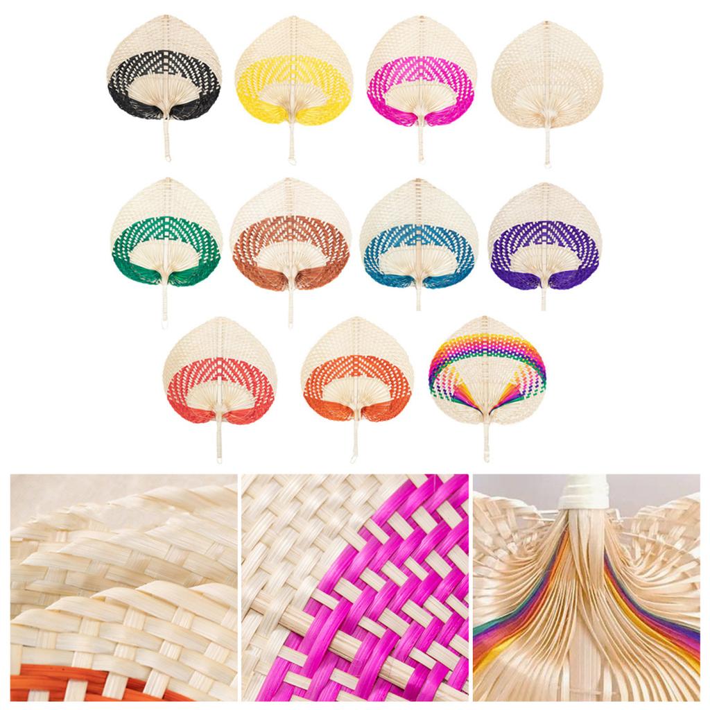 Handmade Weaving Fan Natural Bamboo Raffia Hand Fan Chinese Style Woven Palm Leaf Handheld Fan Summer Cooling Fan Wedding Party Decoration