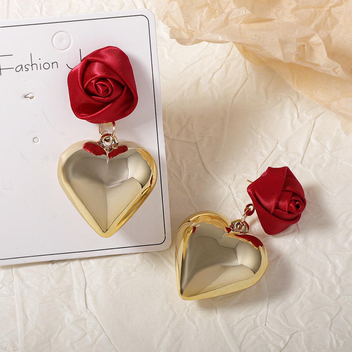 

Metal Rose Heart Geometric Dangle Earrings Women s New Simple Classic Design Zircon Luxury Daily Accessories