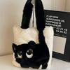 2026 Cute Cat Color Block Tote: Plush Single Shoulder Bag, Lightweight, Large Capacity