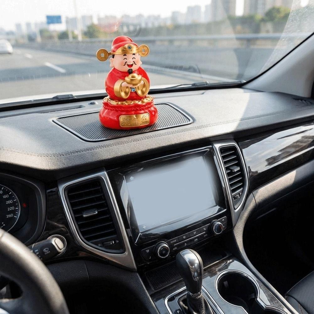 Solar Powered God Of Fortune Sculpture ABS Car Ornaments Nodding Lucky Wealth Statue  Festive Gifts