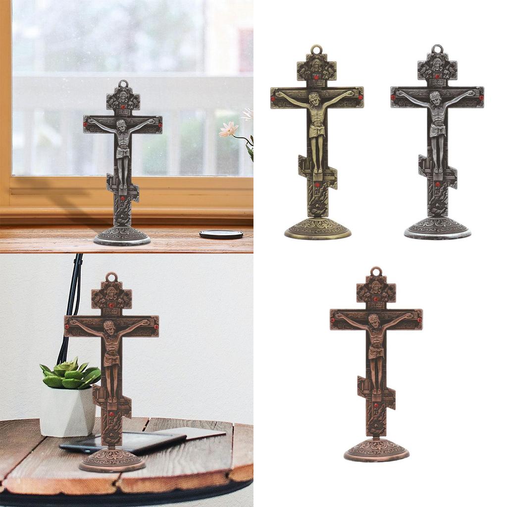 Christian Wall Mounted Ornament Antique Catholic Gifts Crucifix Wall Crosses for Bedroom Fireplace Tabletop Home Ornament