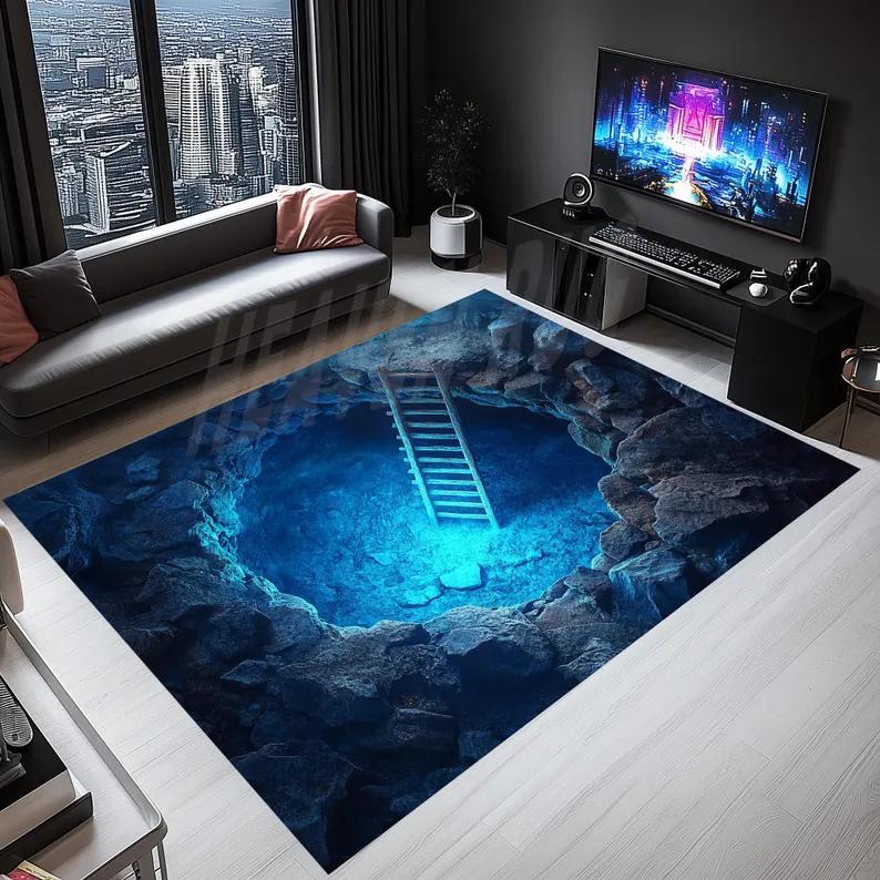 3D Koi Pond Area Rug - Realistic Fish Pond Illusion Floormat Ideal for Living Room Aquatic Pattern Area Floormat Decor