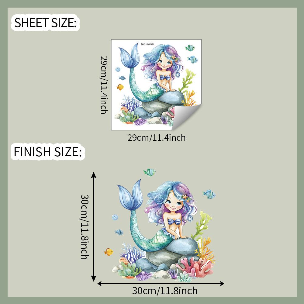 Cartoon Mermaid Coral Seaweed Bathroom Toilet Toilet Stickers for Home Beautification and Decoration