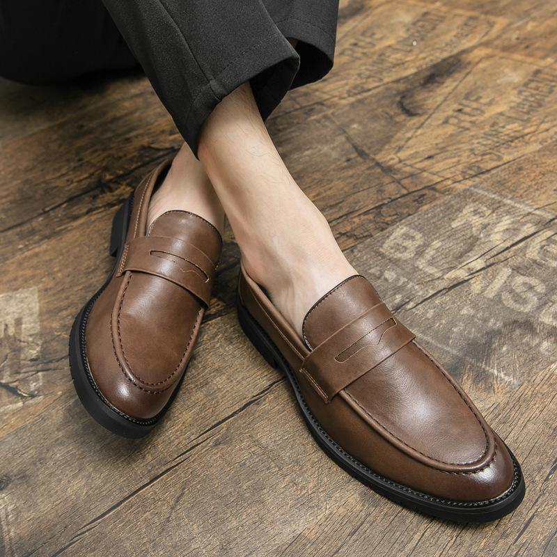 Men's British Style Slip-on Loafers: Comfortable, Breathable Business Casual Leather Shoes