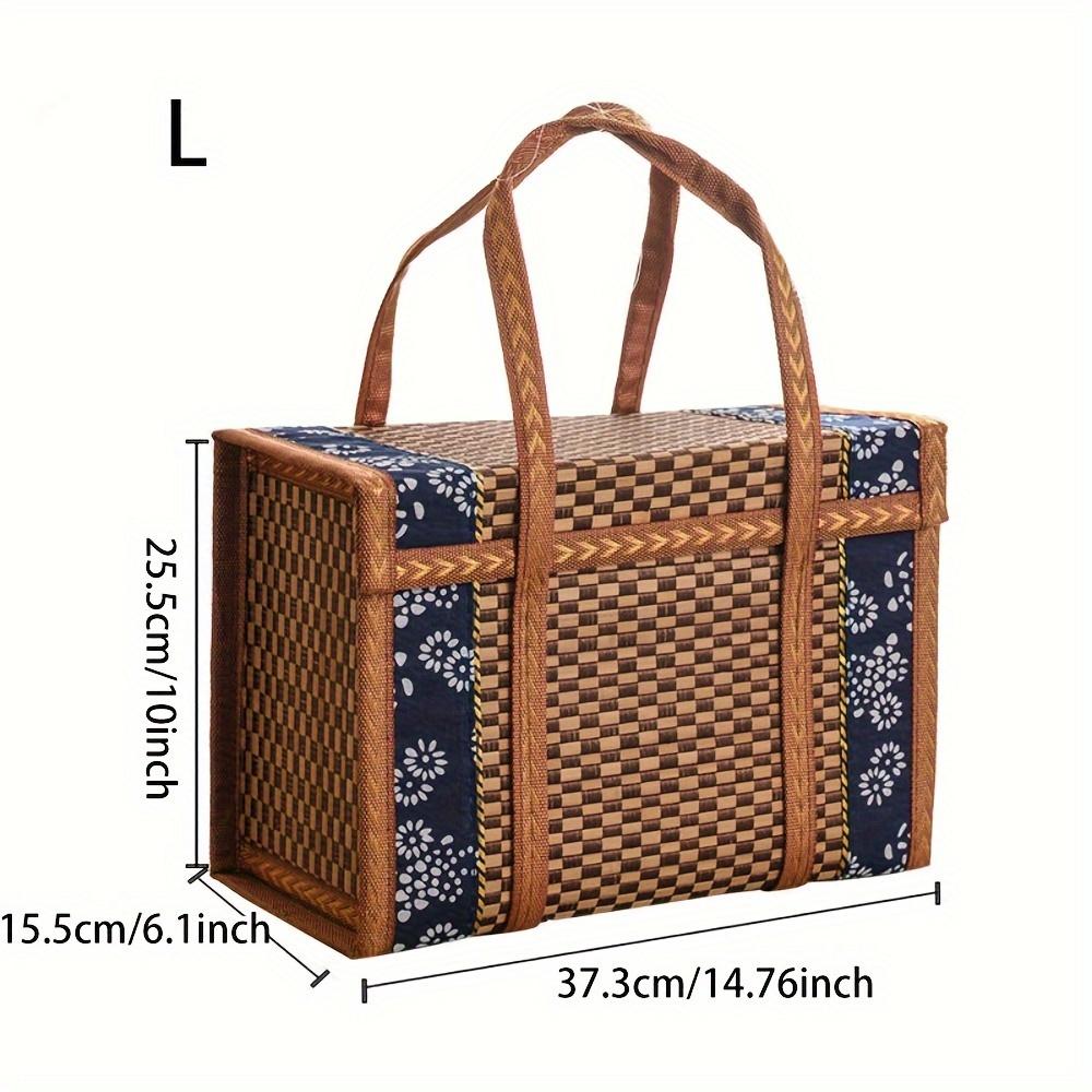 Bamboo Basket Natural -Friendly Woven Basket Bamboo Picnic Basket with Lid Handheld Snacks Bread Storage Basket