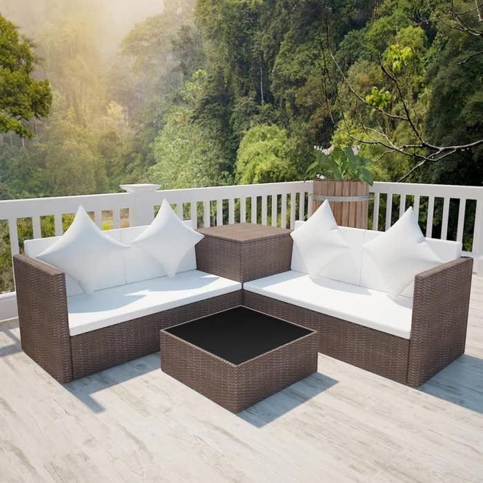 Salon de jardin - vidaXL - 4 pcs - Résine tressée - Marron - Imperméable et résistant aux intempéries