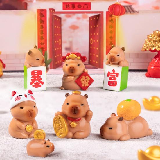 7 Pcs Capybara Miniatures Mini Capybara Figurines Resin Fortune Capybara Collectibles Statues for Car Dashboard Bookshelf Office Desk