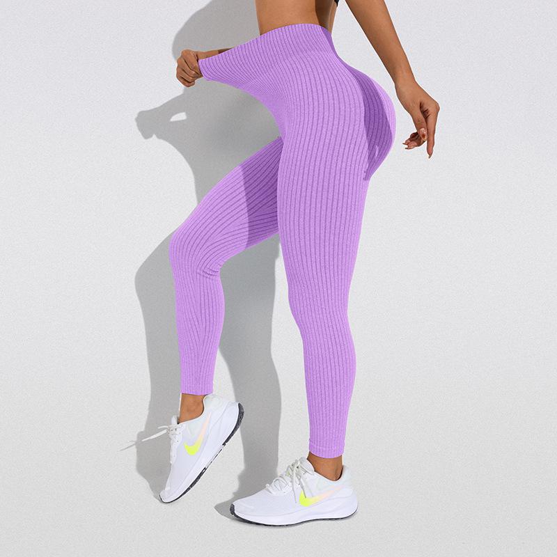 Europeiska & Amerikanska Högmidjade Randiga Yoga Byxor med Magekontroll - Dam Fitness & Löpning Leggings