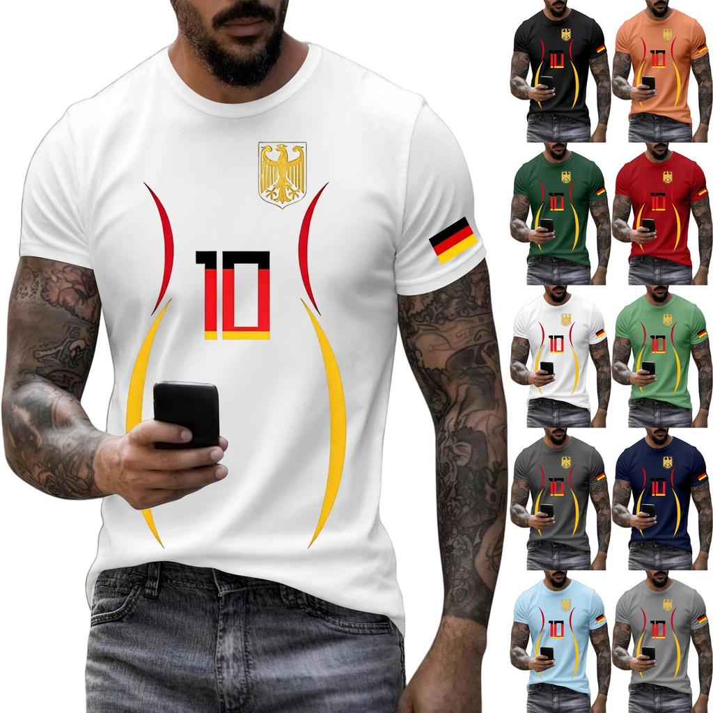 Men's Short Sleeve Crew Neck T-Shirt with National Emblem Number Print Slim Fit Casual Tee for Outdoor and Daily Wear