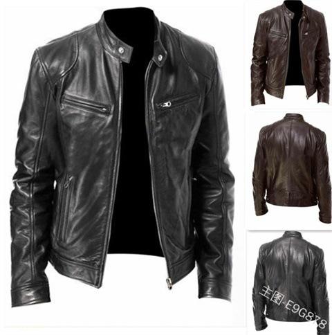 Men's leather jacket new new PU coat stand-up collar slim zipper leather jacket