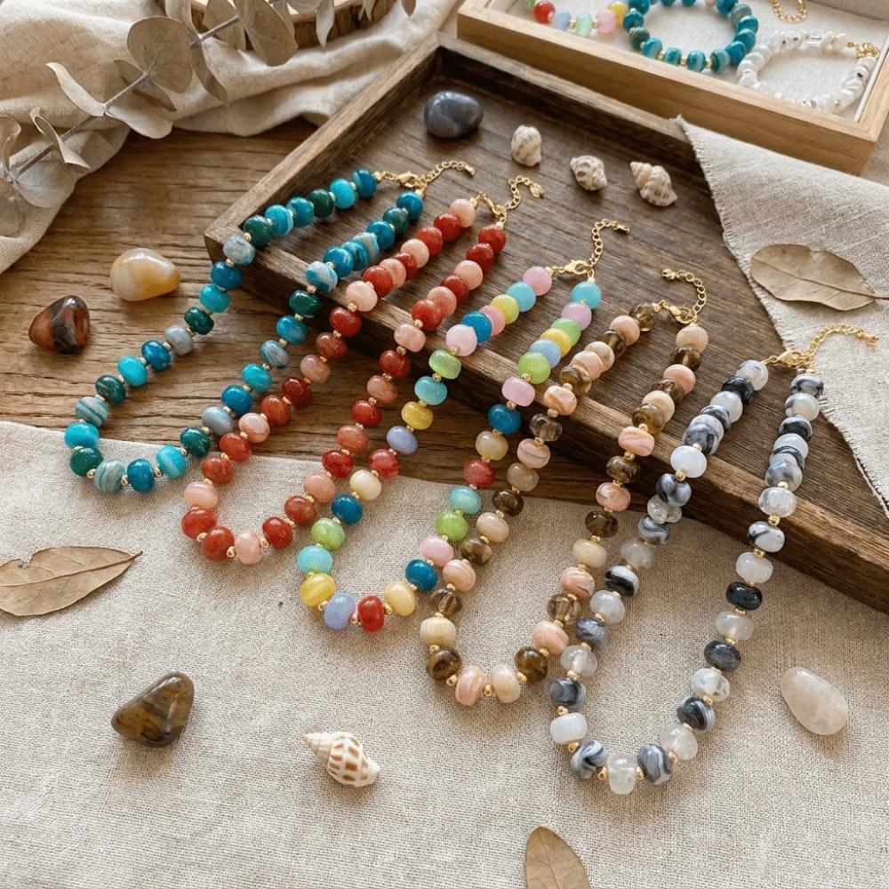 Gold Beads Colorful Resin Beads Necklace Acrylic Neck Accessory Ethnic Style Chain Necklace Party