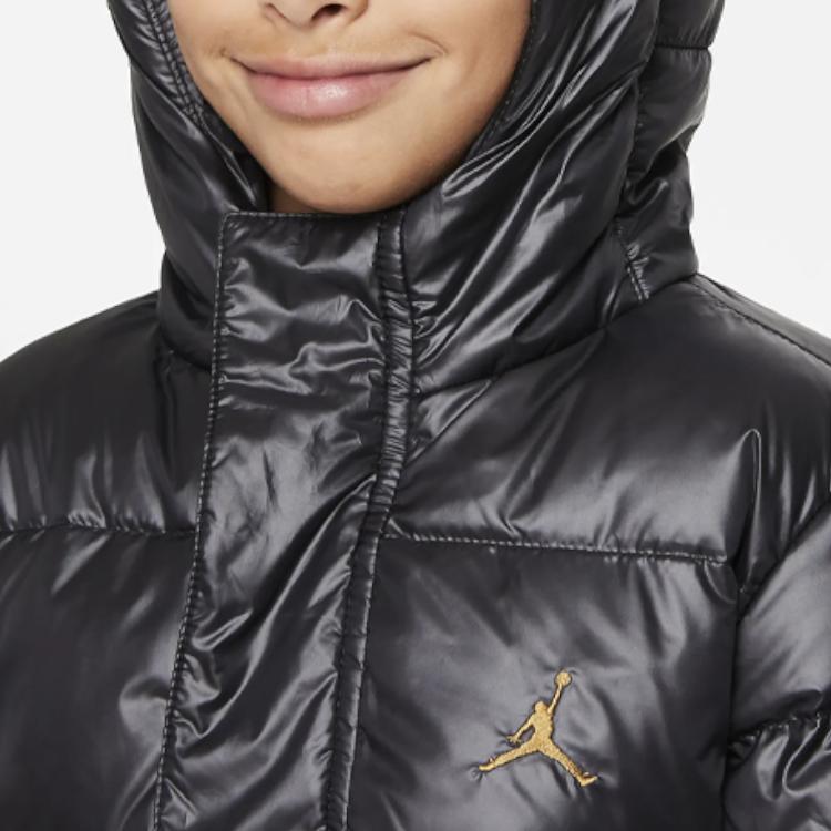 Jordan Logo Quilted Hooded Down Jacket Kids Outerwear Black DO3506-010