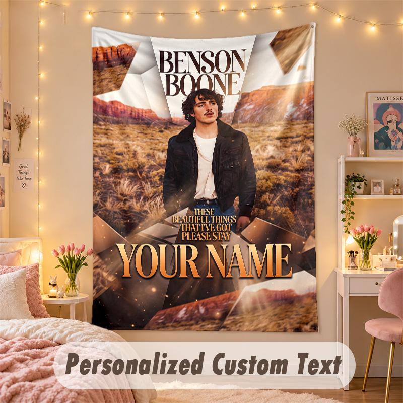 Custom Personalized Tapestry,Benson Boone Print Custom Name Text Wall Art Hanging for Bedroom