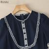 ZANZEA Women Casual Round Neck Elegant Short Sleeve Dress