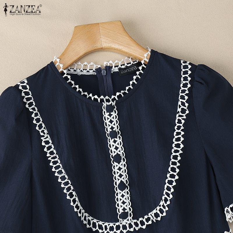 ZANZEA Women Casual Round Neck Elegant Short Sleeve Dress