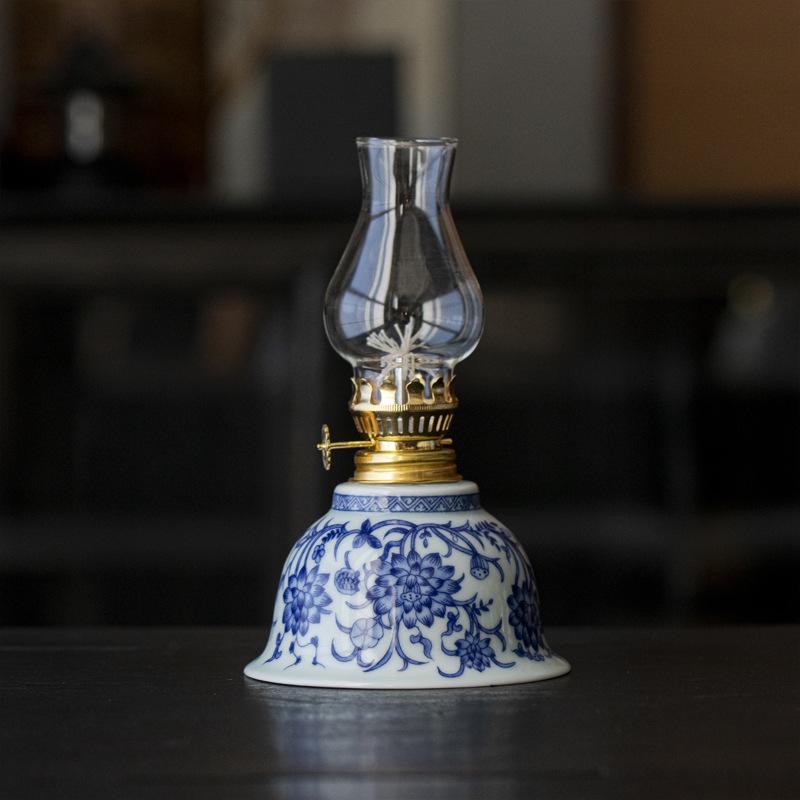 Ручная роспись Цветочный Ретро Керосиновая Лампа Большая Емкость Керамическая Масляная Лампа для Масла Держатель Лампы Китайский Стиль Кабинет Спальня Ночная Масляная Лампа