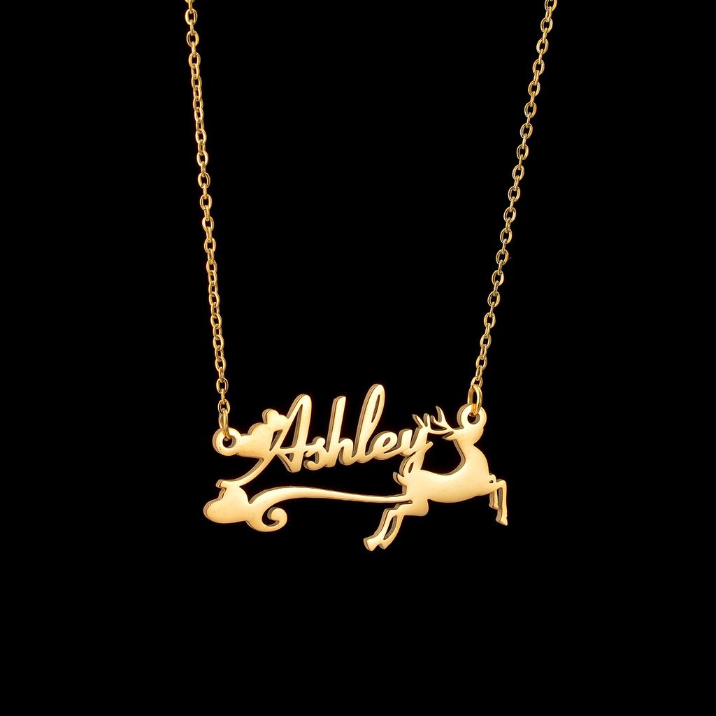 Atoztide Custom Name Jewelry Set Elk Bracelet Necklace Santa Hat Keychain Stainless Steel for Women Personalized Christmas Gifts