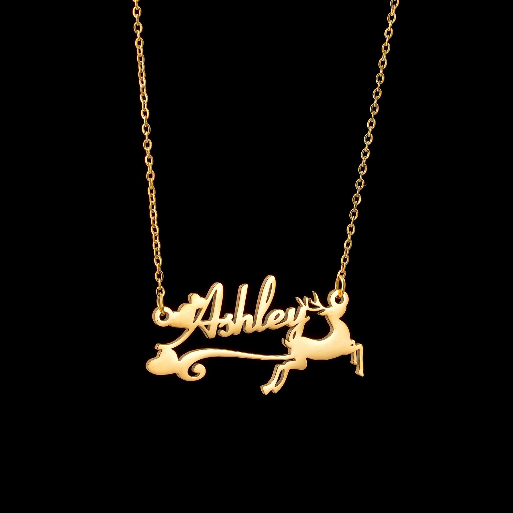 

Atoztide Custom Name Jewelry Set Elk Bracelet Necklace Santa Hat Keychain Stainless Steel for Women Personalized Christmas Gifts Silver color