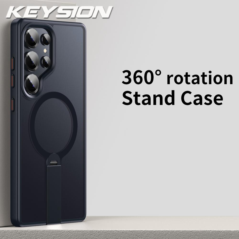 KEYSION 360 Hidden Metal Stand Magnetic Case for Magsafe for Samsung Galaxy S24 S25 Ultra S24+ S25+ Matte Shockproof Phone Cover