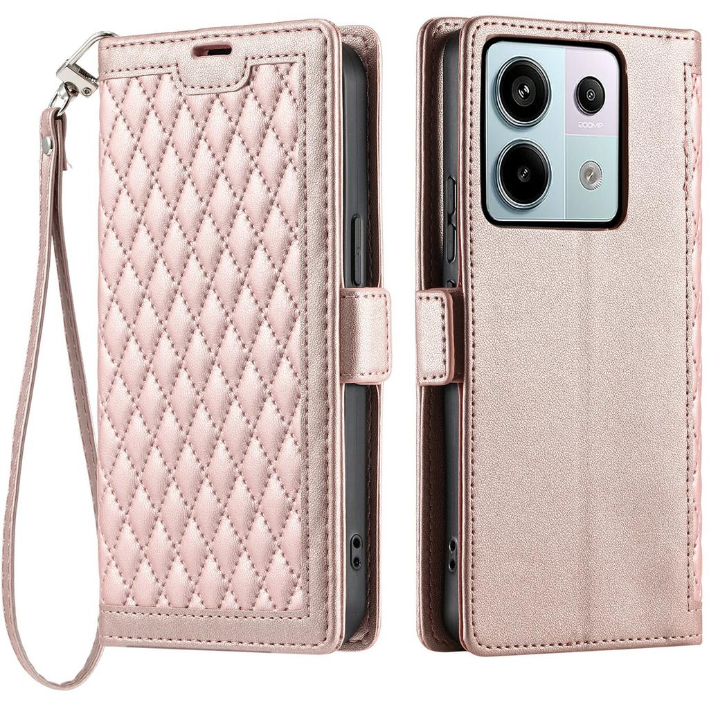 Für Xiaomi Redmi Note 13 Pro 5G/Poco X6 5G Lederhülle Rautenmuster Brieftasche Ständer Handyhülle mit Handschlaufe