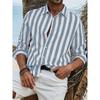 Men's Casual Cotton and Linen Striped Long Sleeved Shirt