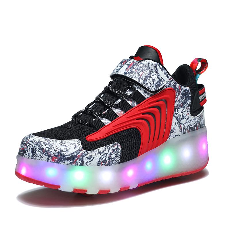 LED Rechargeable Kids Roller Skate Shoes with Double Wheel Shoes Sport Sneaker Heely